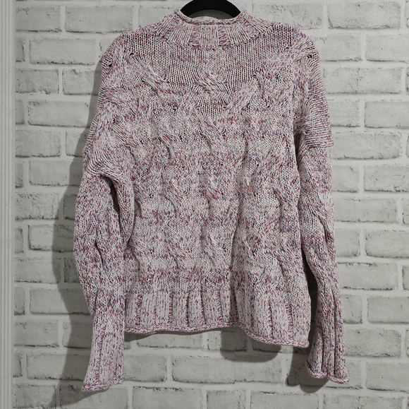 Faherty Jem Marled Cable Sweater Cream/Red Marled size S - Picture 5 of 7